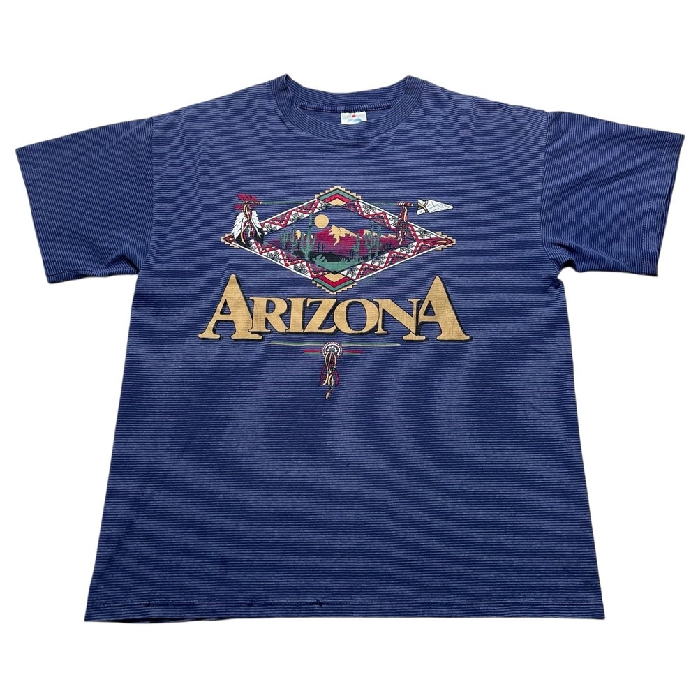 Miller T-Shirt Mens Large Blue‎ Arizona Southwestern Micro Stripe Vintage USA